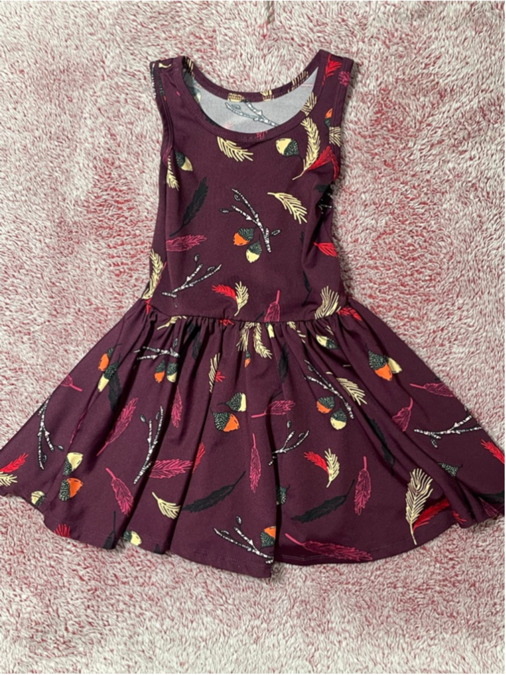 Girls 2T Dot Dot Smile Casual Dress Burgundy Multi-color soft feathers